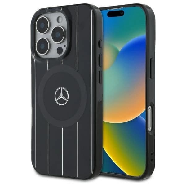 Mercedes telefontaske til iPhone 16 Pro MagSafe MB krydsede linjer - sort Black