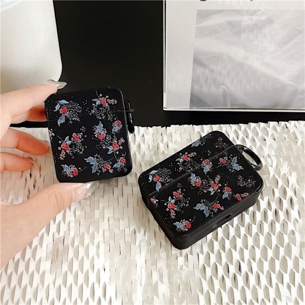 Airpods Pro 2 Skal TPU Läder Floral - Svart/Blå Svart