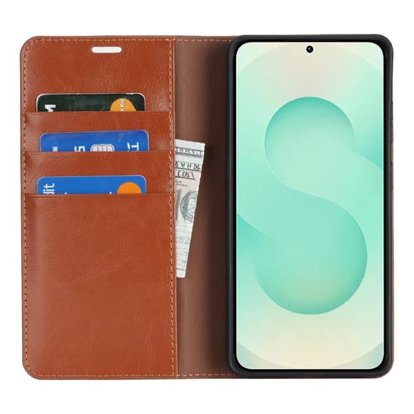 Plånboksfodral för Samsung Galaxy S26 Plus Äkta läder - Ljusbrun