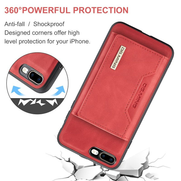 DG.MING M2 Series Plånboksfodral Konstläder med Ställ för iPhone 7/8 PlusRöd
