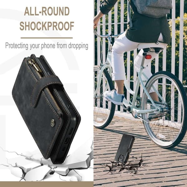 CASEME C30 iPhone 14 Pro Plånboksfodral Konstläder Svart med Kortfack