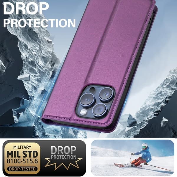 LC.IMEEKE L1 Series iPhone 14 Pro Max Plånboksfodral Konstläder - Lila