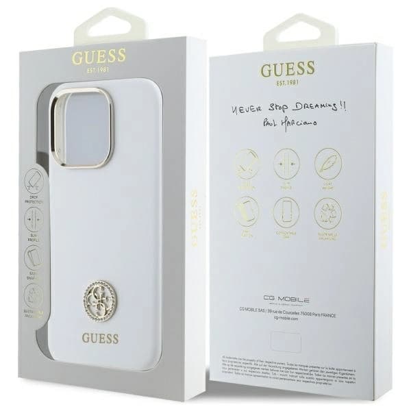 Guess telefontaske til iPhone 16 Pro Silikone Logo Rhinestone 4G - Hvid Vit