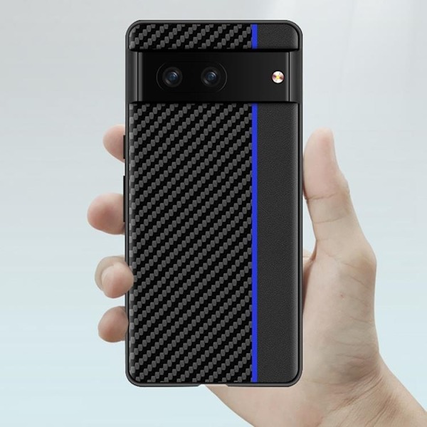 Google Pixel 7 Skal Carbon Fiber PU-Läder - Svart/Röd Svart