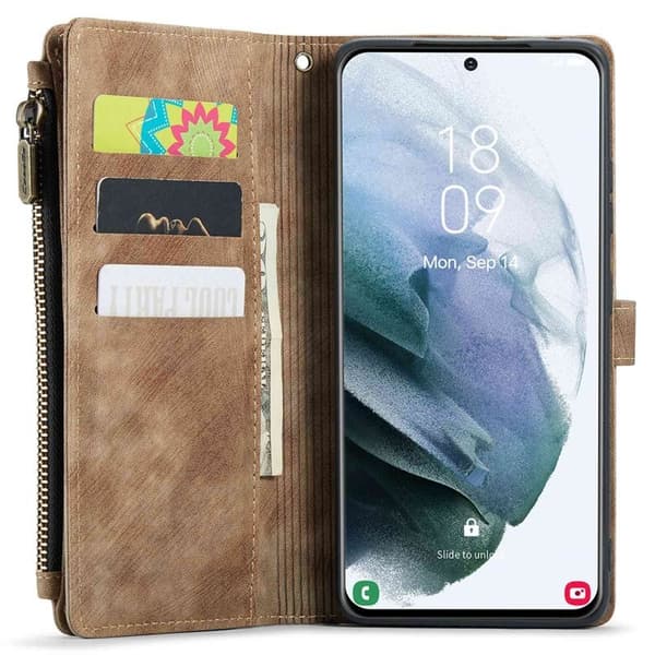 CASEME Konstläder Plånboksfodral för Samsung Galaxy S21+ 5G - Brun