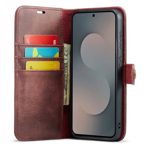 DG.MING Samsung Galaxy S25 FE Plånboksfodral Äkta läder Röd