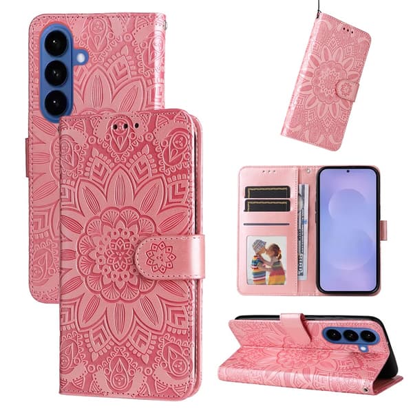 Galaxy S26/S26 Pro Plånboksfodral Sunflower Imprint Konstläder - Rosa Rosa