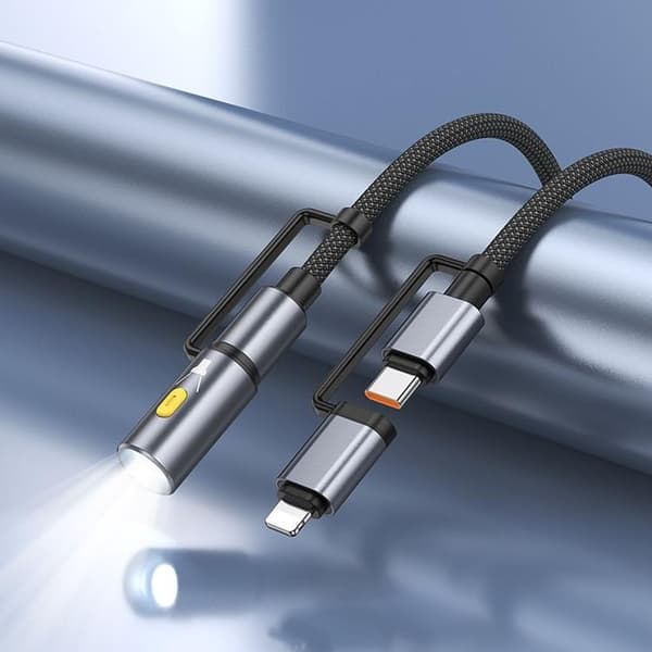 Hoco USB-C/Lightning Til USB-C LED Lys 60W 3A Kabel 1.2m U138 - Sort Svart