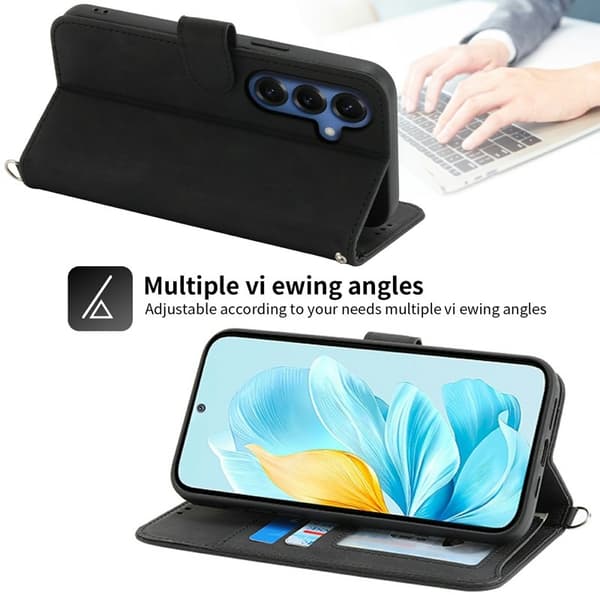 Samsung Galaxy S26 Plus Plånboksfodral Blommönster Konstläder - Svart