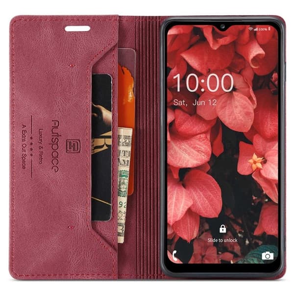 AUTSPACE A01 Plånboksfodral för Samsung Galaxy A13 5G - Konstläder - Röd