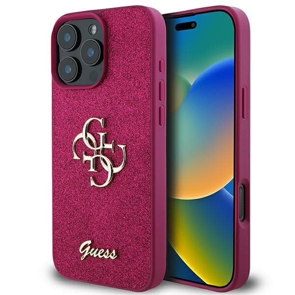 Guess telefontaske til iPhone 16 Pro MagSafe Glitter Script 4G - Lilla