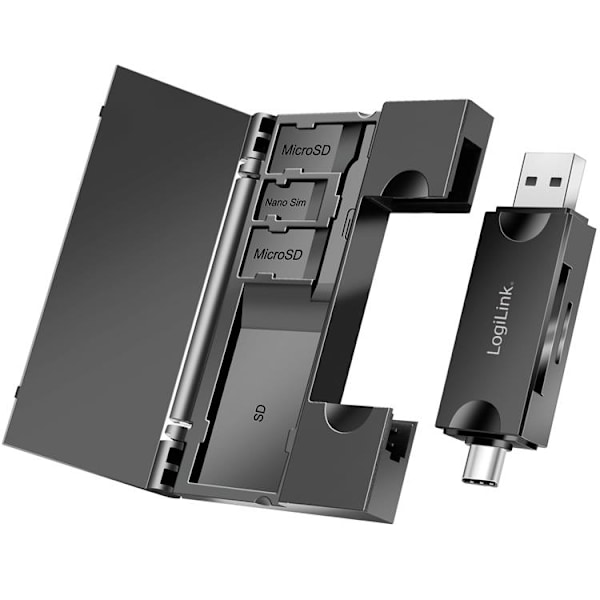 Logilink Minneskortsläsare USB-C Med USB-A MicroSDoch SD-kord Svart