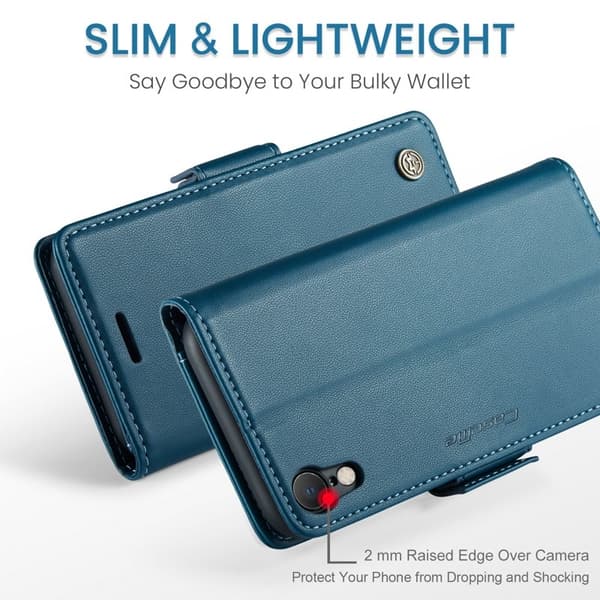 CASEME iPhone XR Plånboksfodral Konstläder RFID-Skydd Blå