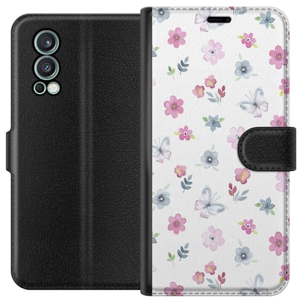 OnePlus Nord 2 5G tegnebog med blomster og sommerfugle