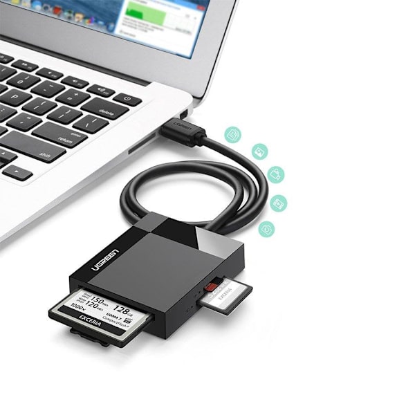 UGreen USB 3.0 SD / micro SD / CF / MS kort läsare Svart Svart