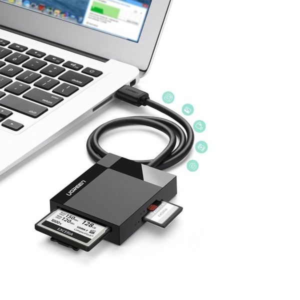 UGreen USB 3.0 SD / micro SD / CF / MS-kortinlukija Musta Black