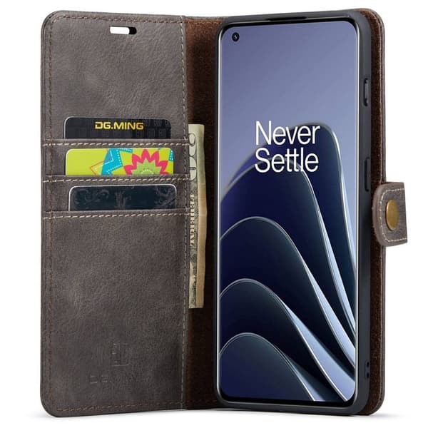 DG.MING OnePlus 10 Pro 5G Plånboksfodral Äkta Läder, Stötabsorberande, Grå