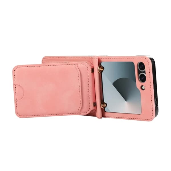 Galaxy Z Flip 7 Plånboksfodral Kickstand med Axelrem - Rosa Rosa