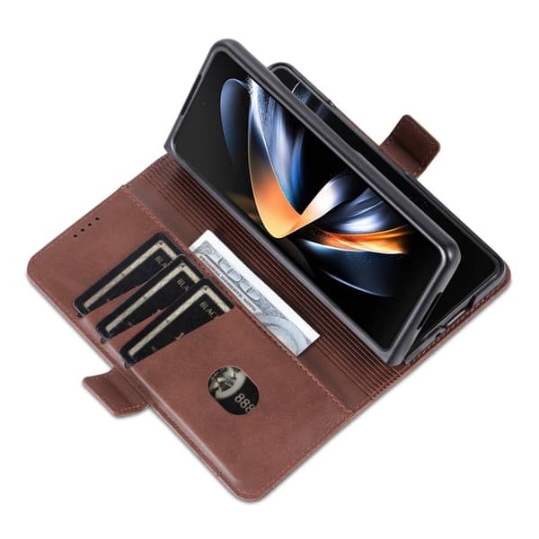 AZNS Samsung Galaxy Z Fold4 Plånboksfodral Konstläder - Brun