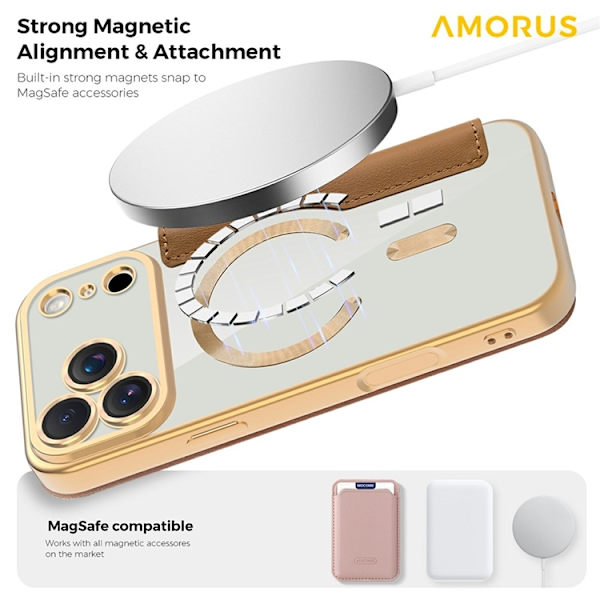 AMORUS iPhone 17 Pro Plånboksfodral MagSafe RFID-Skydd - Brun Brun