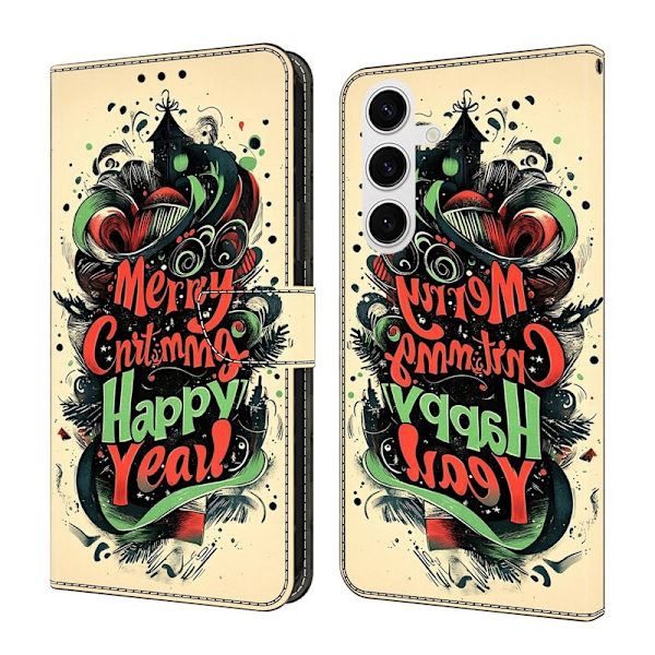 Plånboksfodral för Samsung Galaxy S26 Plus Fällbart Ställ Julgraffiti Mörkgrön