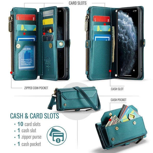 CASEME Plånboksfodral Konstläder för iPhone 11 Pro Max - Grön