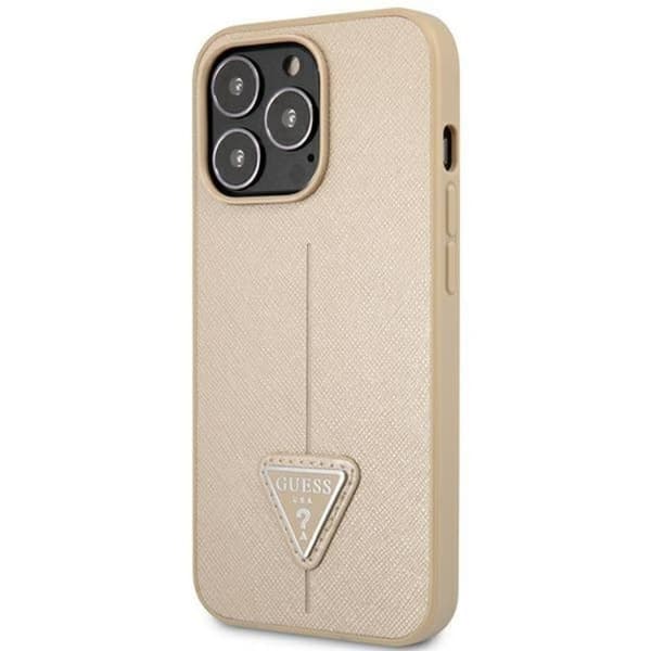 GUESS iPhone 14 Pro -kuori Saffiano Triangle Logo - Beige Beige