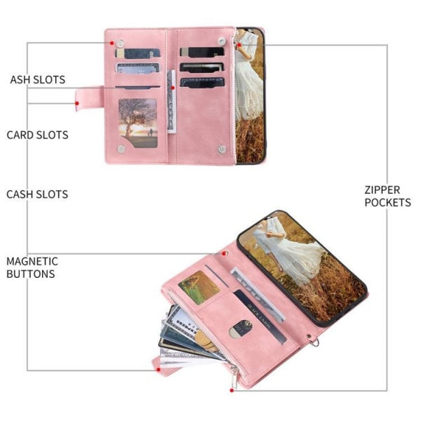 iPhone 14 Pro Wallet Case Rhombus - vaaleanpunainen