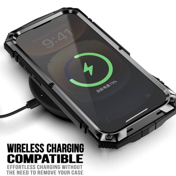 R-JUST Mobilskal till iPhone 16 Pro Max PC+Silicone+Metal Kickstand Svart