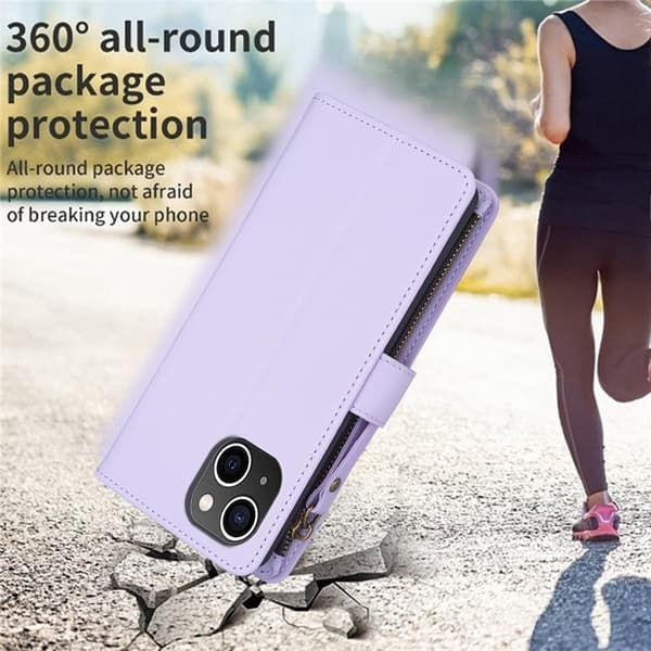 iPhone 15 Plus -lompakkokotelo Zipper Flip - Violetti Lila