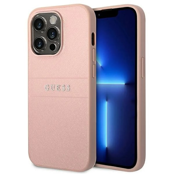 GUESS iPhone 14 Pro Max Skal Glitter Flakes Script Metal Logo - Rosa Rosa