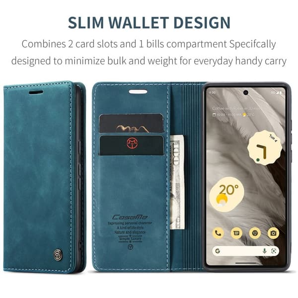CASEME 013 Series Mobilskal till Google Pixel 7a Kortfack Konstläder Blå