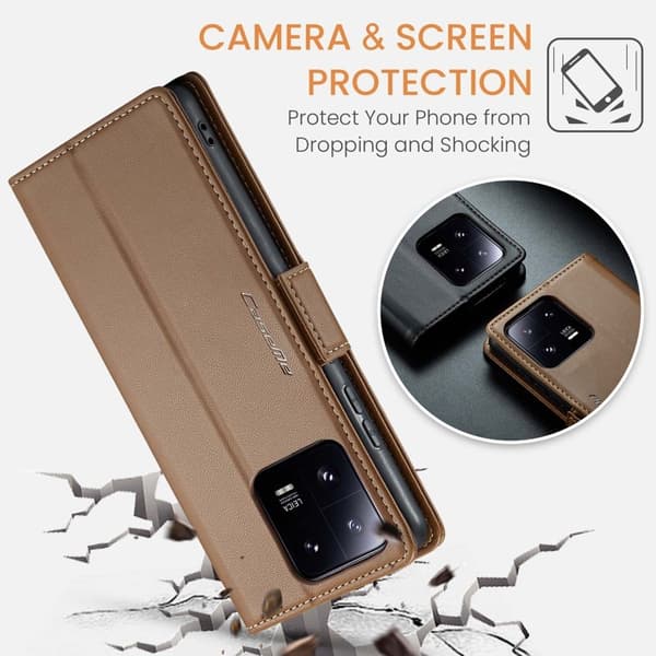 CASEME Xiaomi 13 Pro 5G Plånboksfodral Konstläder RFID-Skydd Brun