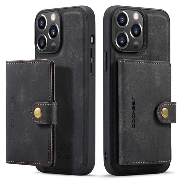 JEEHOOD Mobilskal till iPhone 14 Pro Max Retro Konstläder Svart