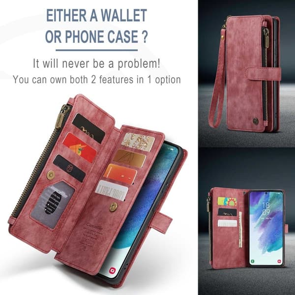 CASEME Konstläder Plånboksfodral för Samsung Galaxy S21 FE 5G Röd