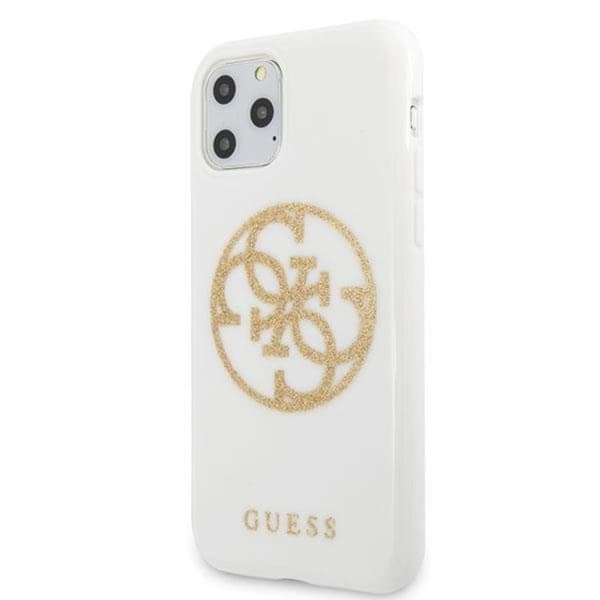 Guess Glitter 4G Circle Logo Cover iPhone 11 Pro Max - Hvid Vit