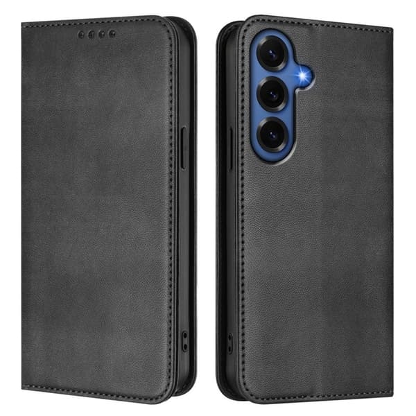Samsung Galaxy S26+ Plånboksfodral Retro Textur RFID Skydd Konstläder - Svart
