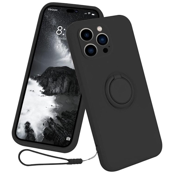 iPhone 15 Pro Max Mobilskal Ringhållare Liquid Silikon - Svart Svart