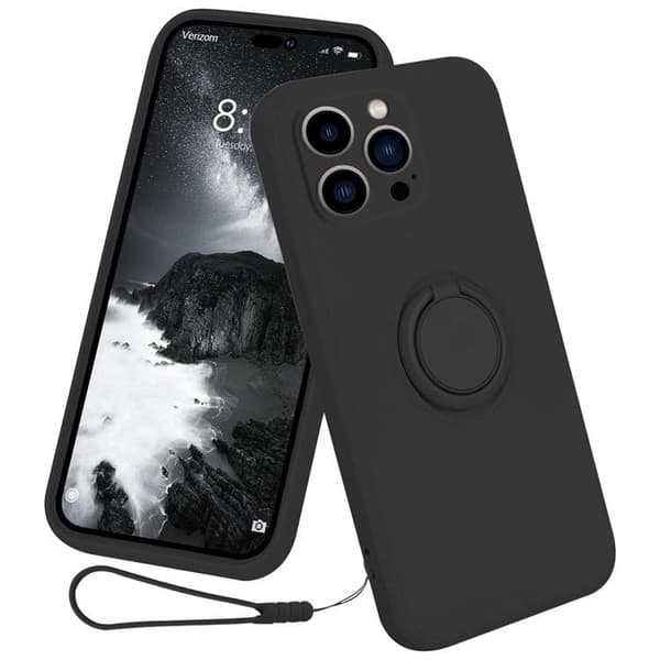 Mobilskal till iPhone 15 Pro Max Ringhållare Liquid Silikon - Svart Svart