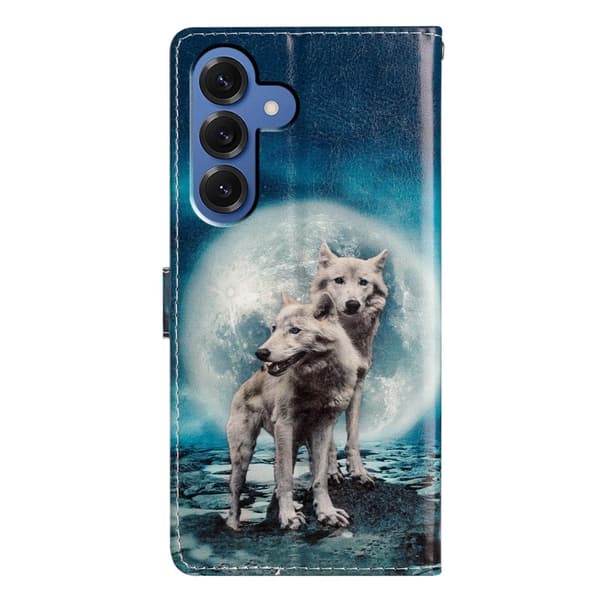 Samsung Galaxy S26 Plus Plånboksfodral Konstläder Mönstertryck Ställ Två Vargar