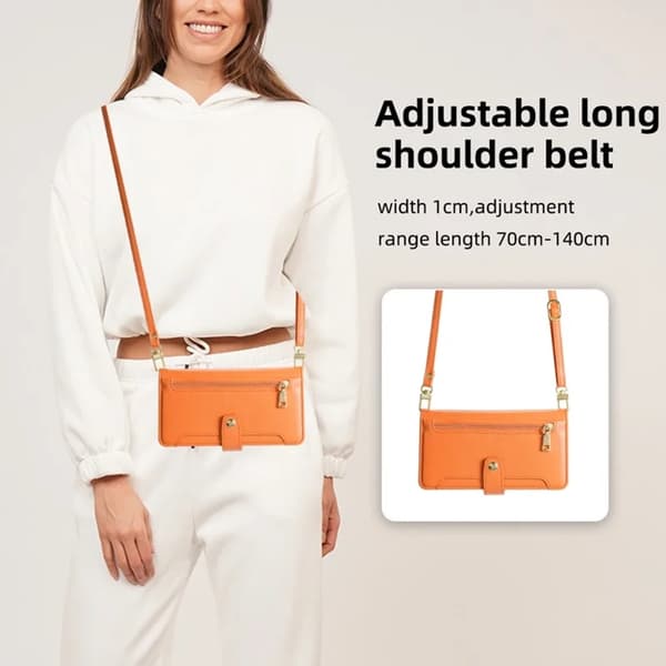 Galaxy A33 5G Konstläder Plånboksfodral med Axelrem - Orange Orange