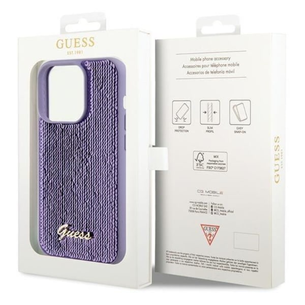 Guess Mobilskal till iPhone 15 Pro Max Sequin Script Metal - Lila Lila