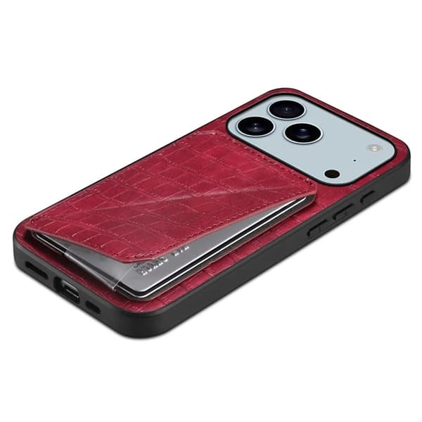 Mobilskal till iPhone 17 Pro Korthållare Crocodile Textured - Rosa Rosa