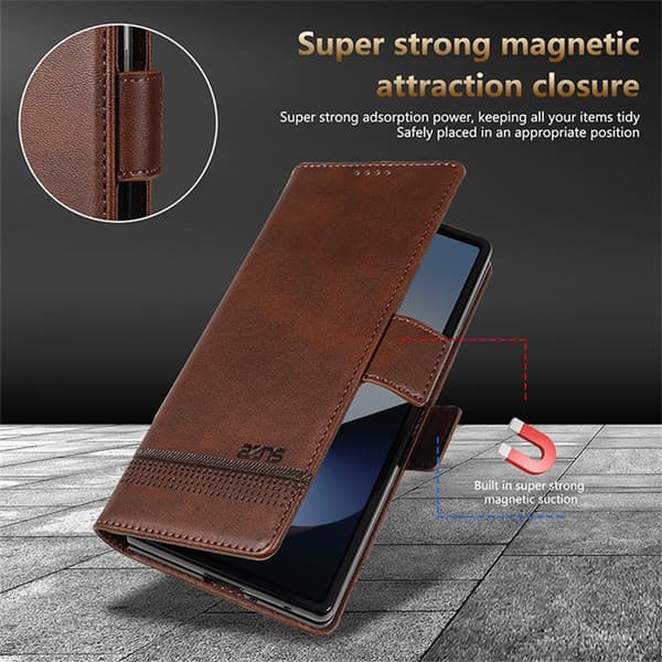 AZNS Galaxy Z Fold 7 Plånboksfodral Cowhide Läder - Coffee Brun