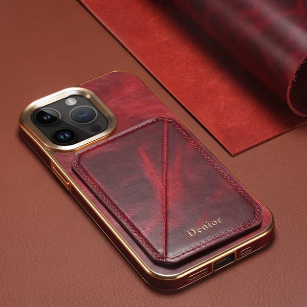 DENIOR Mobilskal till iPhone 14 Pro Max Äkta Läder + TPU + PC Röd