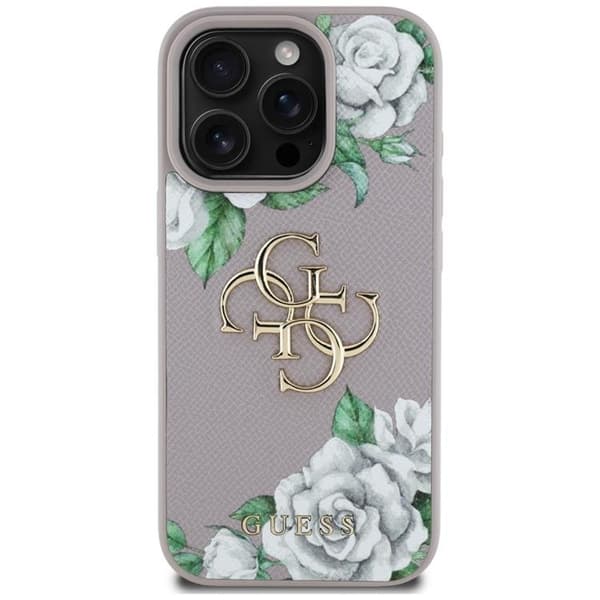 Guess Mobilskal till iPhone 16 Pro Grained Roses Big 4G logo - Lila