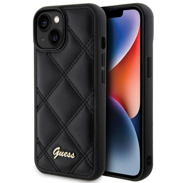 Guess iPhone 15 Mobilskal Quilted Metal Logo - Sort Black