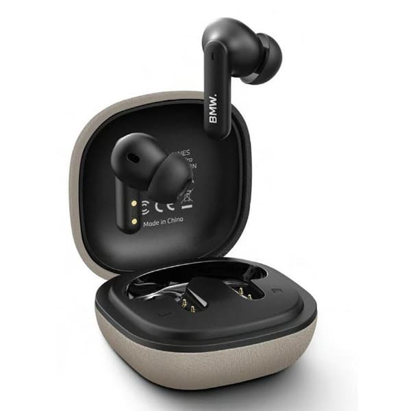 BMW TWS In-Ear Høretelefoner Bluetooth ENC Læder Metal Logo - Gråbrun Grå