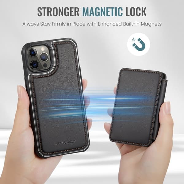 JEEHOOD J05 Mobilskal till iPhone 12 Pro Max Läder med Magnetficka - Svart