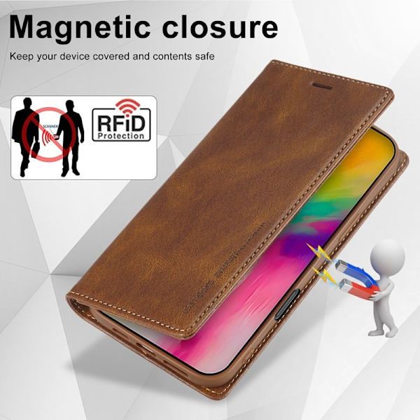 LC.IMEEKE iPhone 16 Pro Plånboksfodral Konstläder - Brun